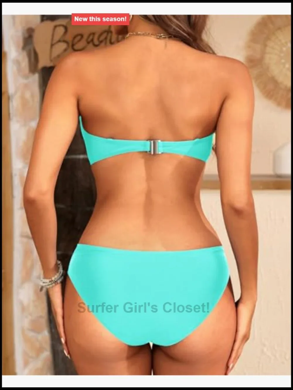 Strapless Bandeau Twist Front Two Piece Bikini Set with Side Tie Bottoms